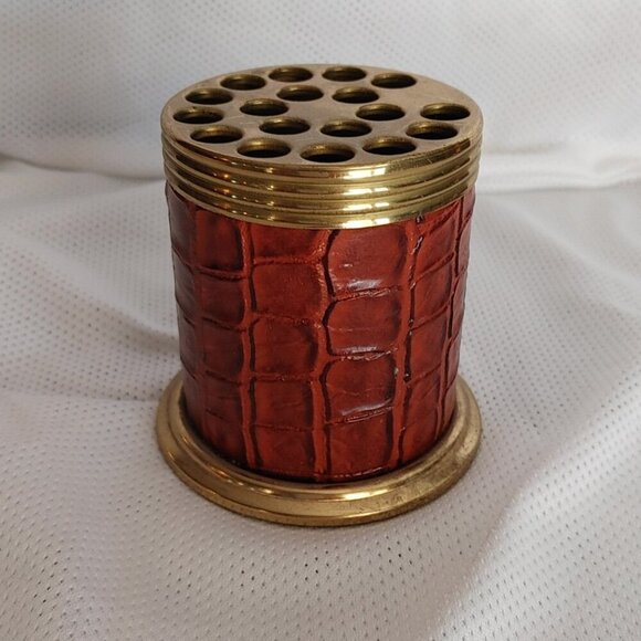 Vintage Faux Alligator Skin Pencil Caddy Pen Holder 1960s - Picture 1 of 6